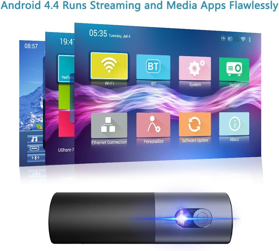 جهاز عرض محمول WOWOTO P5 Mini Projector، جهاز عرض DLP ذكي 400 ANSI Lumen، يدعم HD 1080p
